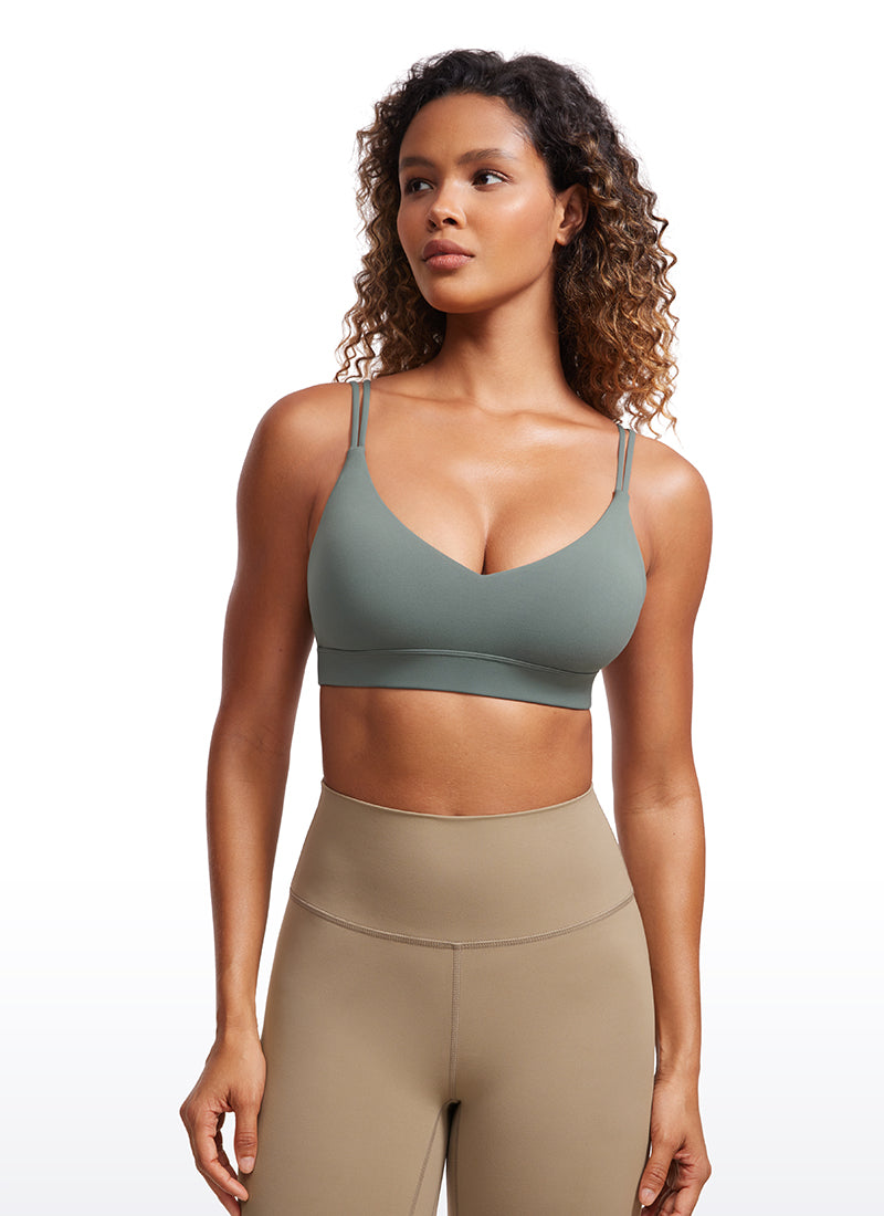 CRZ YOGA Women's Light Support Butterluxe Yoga Bra Strappy back Grey Sage