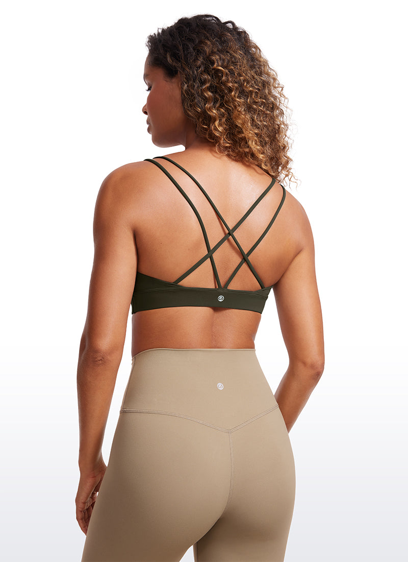 CRZ YOGA Women's Light Support Butterluxe Yoga Bra Strappy back Olive Green