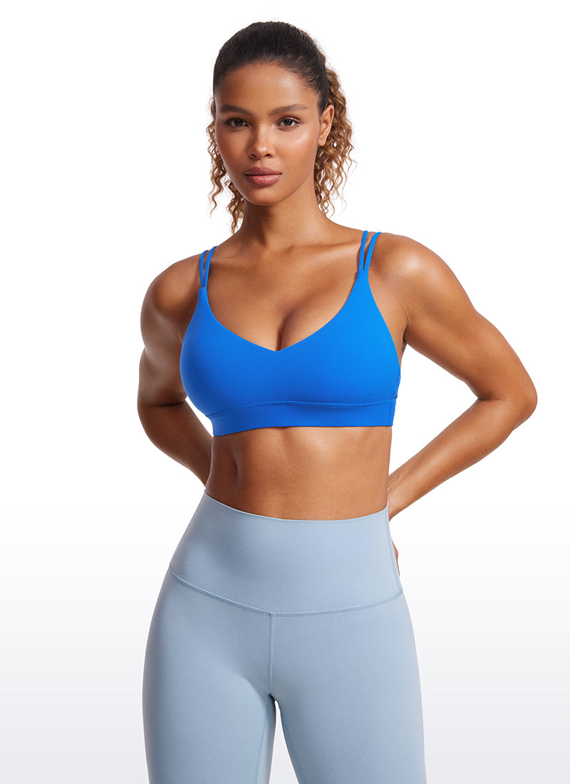 CRZ YOGA Women's Light Support Butterluxe Yoga Bra Strappy back Sparkle Blue