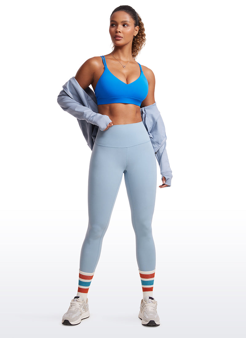 CRZ YOGA Women's Light Support Butterluxe Yoga Bra Strappy back Sparkle Blue