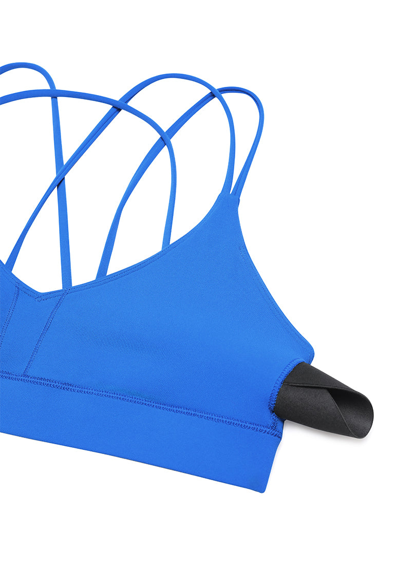 CRZ YOGA Women's Light Support Butterluxe Yoga Bra Strappy back Sparkle Blue