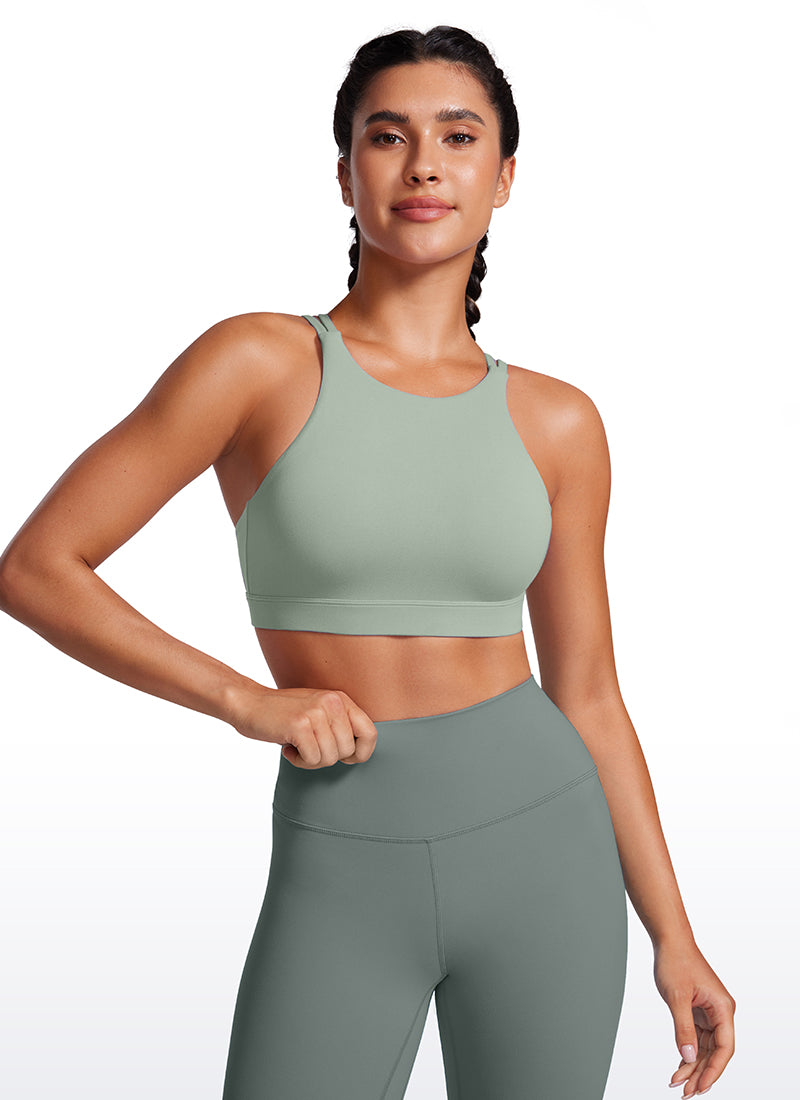 CRZ YOGA Womens Butterluxe Longline Sports Bras Criss Cross Back Green Palm Court