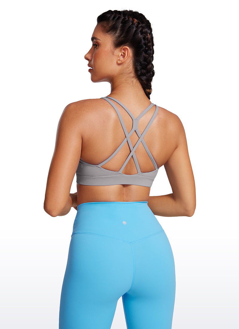 CRZ YOGA Womens Butterluxe Longline Sports Bras Criss Cross Back Gull Gray