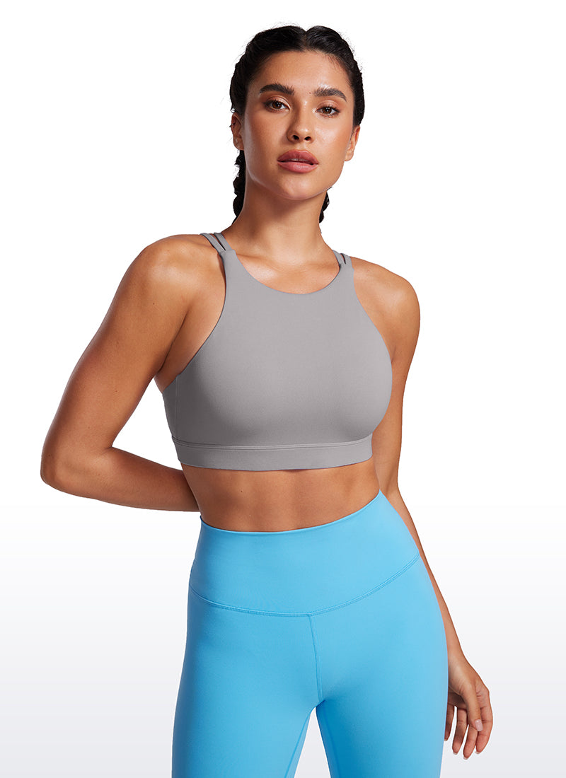 CRZ YOGA Womens Butterluxe Longline Sports Bras Criss Cross Back Gull Gray