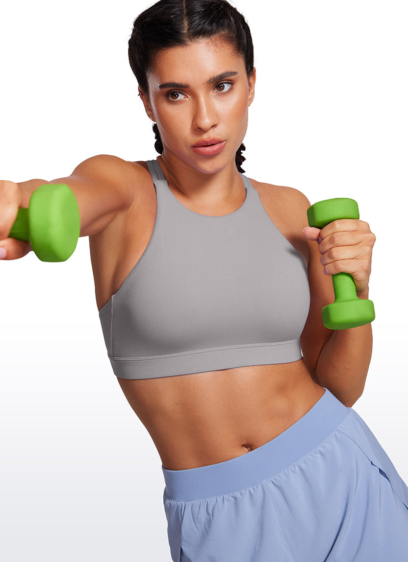 CRZ YOGA Womens Butterluxe Longline Sports Bras Criss Cross Back Gull Gray