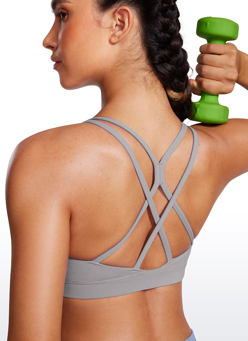 CRZ YOGA Womens Butterluxe Longline Sports Bras Criss Cross Back Gull Gray