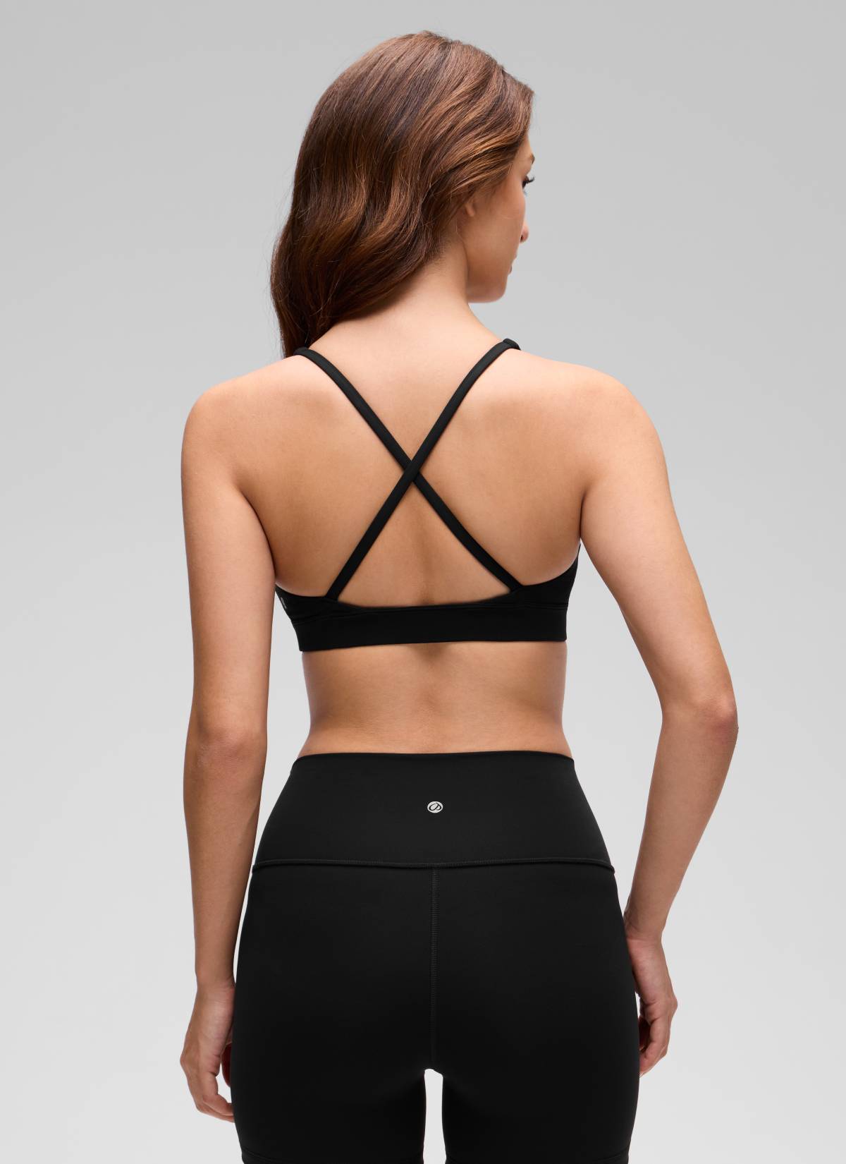 CRZ YOGA Women's Light Support Butterluxe Yoga Bra Strappy back V Neck Black @model_info:Inga