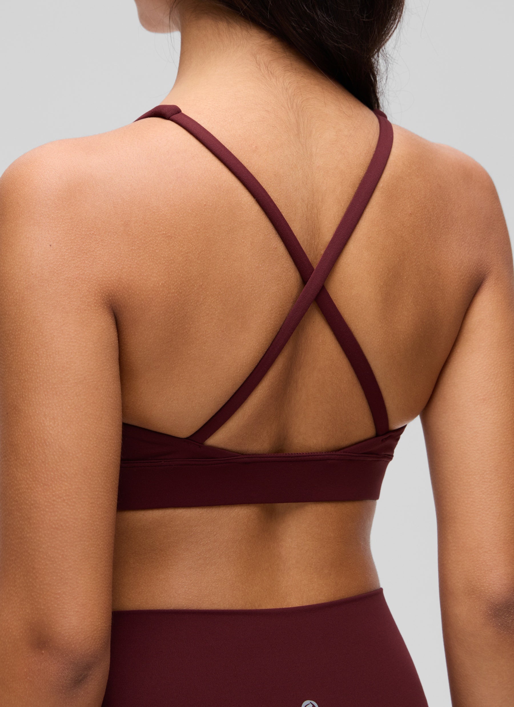 CRZ YOGA Women's Light Support Butterluxe Yoga Bra Strappy back V Neck Red Merlot