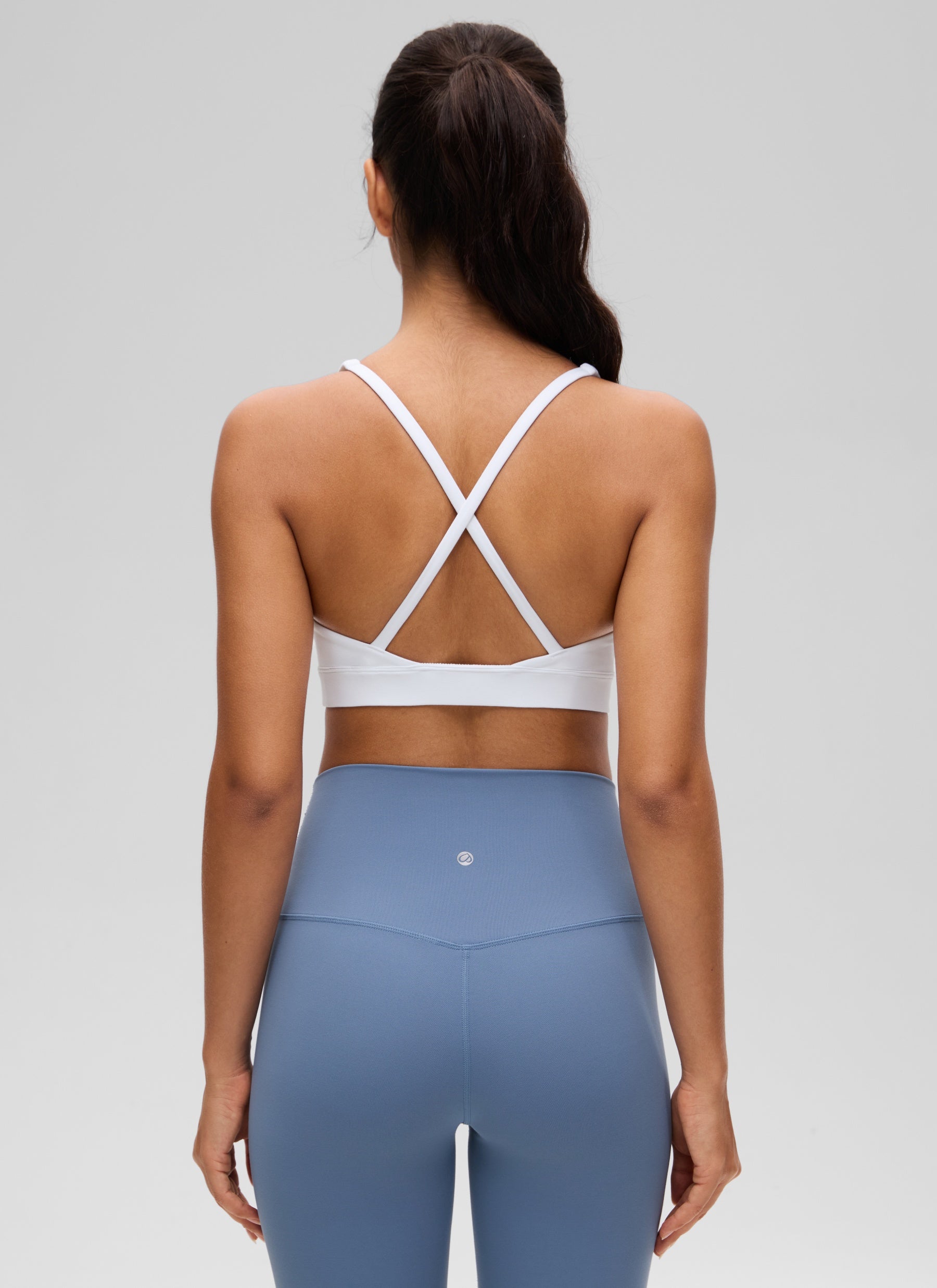 CRZ YOGA Women's Light Support Butterluxe Yoga Bra Strappy back V Neck White