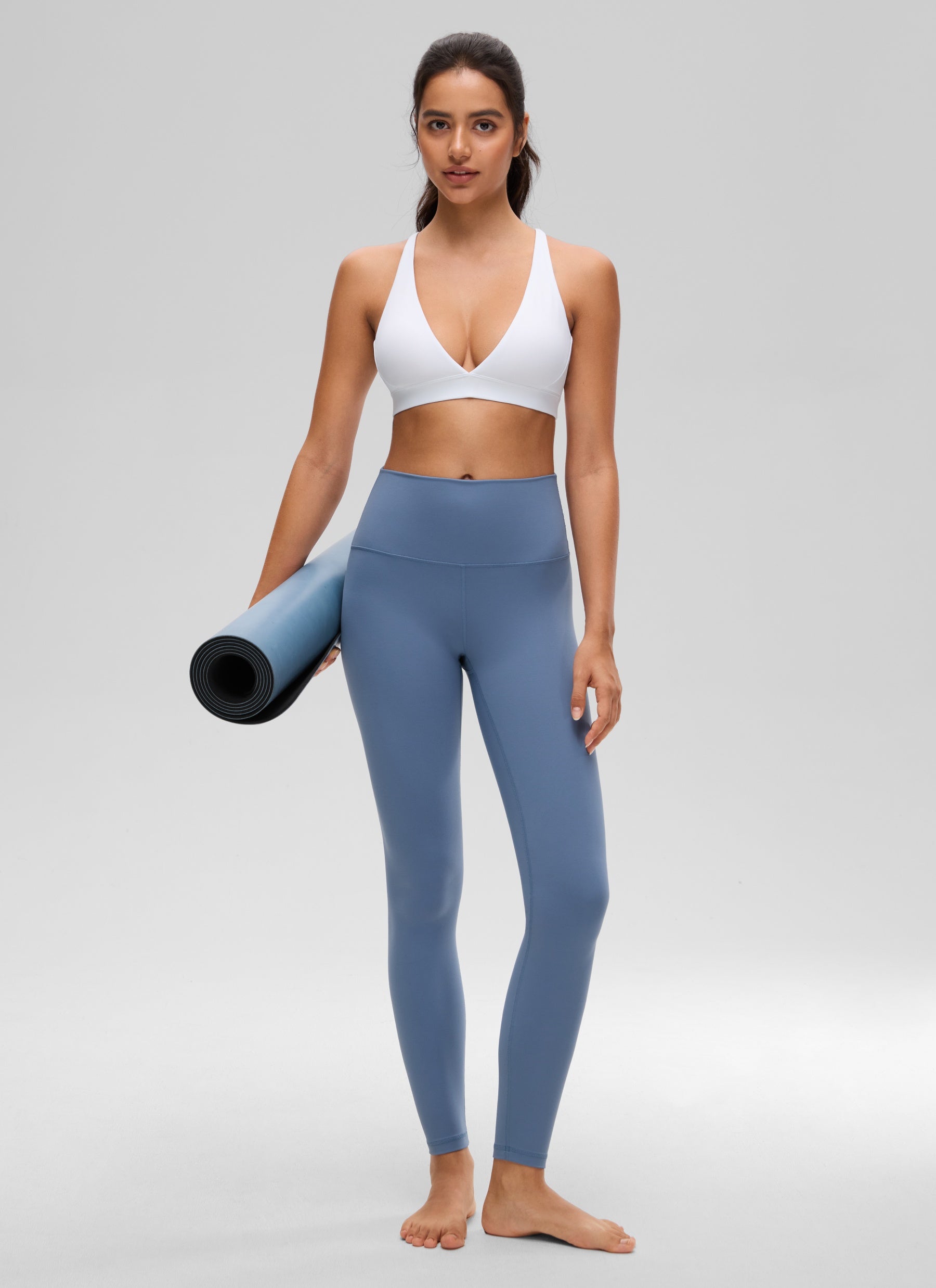 CRZ YOGA Women's Light Support Butterluxe Yoga Bra Strappy back V Neck White
