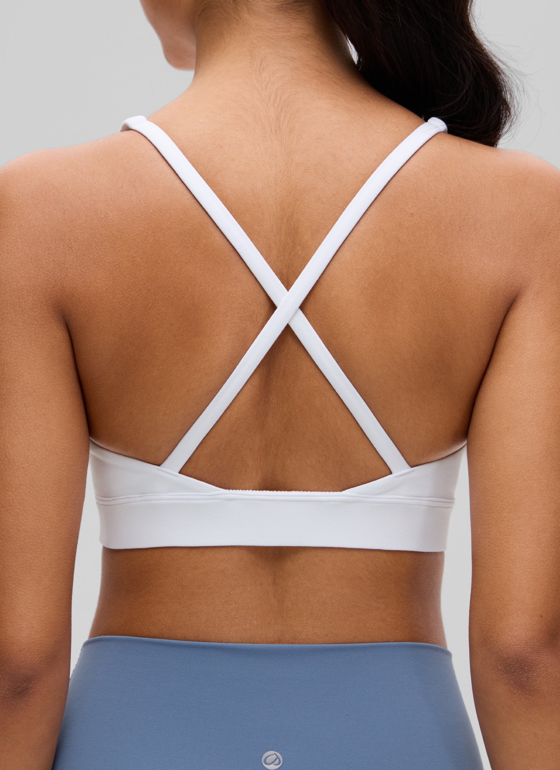 CRZ YOGA Women's Light Support Butterluxe Yoga Bra Strappy back V Neck White