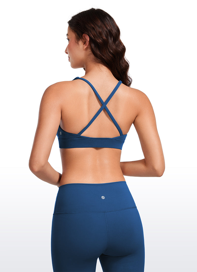 CRZ YOGA Women's Light Support Butterluxe Yoga Bra Strappy back V Neck French Navy