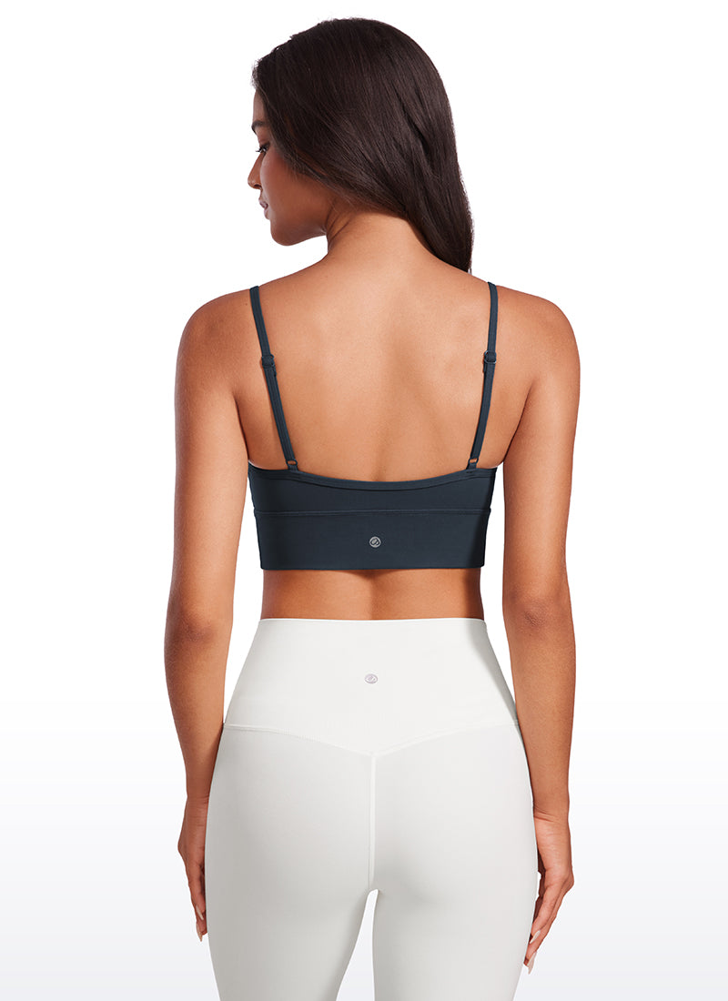 CRZ YOGA Butterluxe Womens V Neck Longline Camisole Yoga Padded Sports Bra True Navy