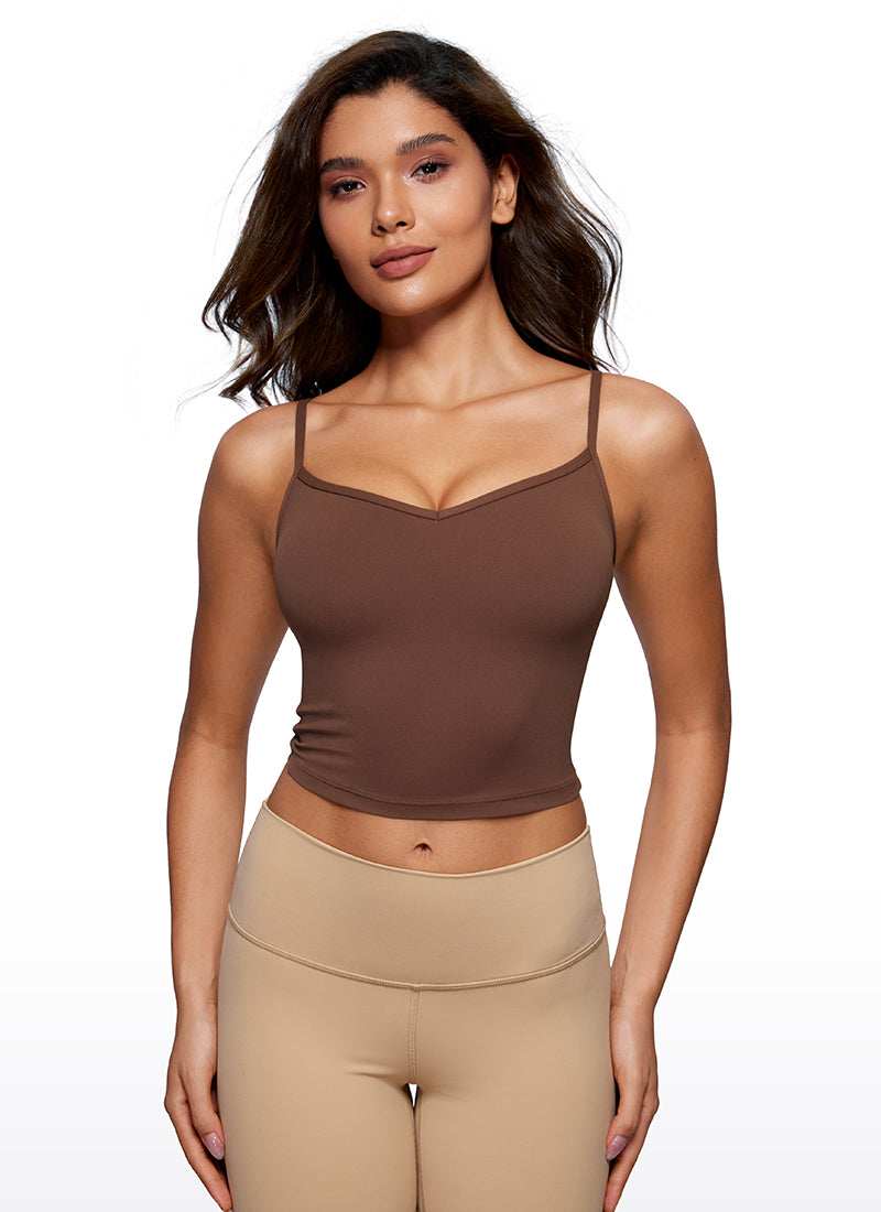 CRZ YOGA Butterluxe Womens V Neck Longline Yoga Padded Sports Bra Coffee Brown