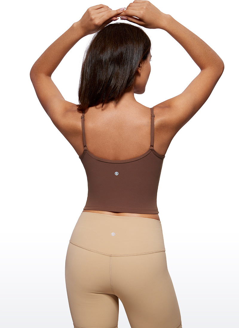 CRZ YOGA Butterluxe Womens V Neck Longline Yoga Padded Sports Bra Coffee Brown