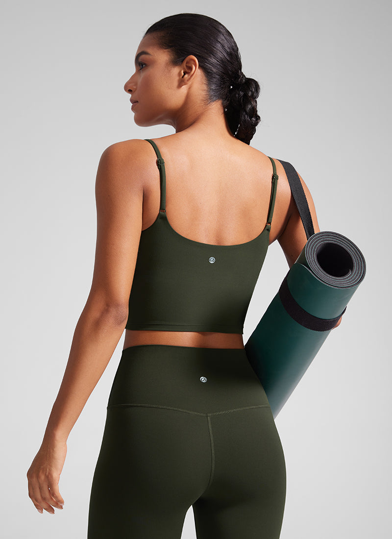 CRZ YOGA Womens Butterlift Scoop Neck U Back Yoga Longline Sports Bra Olive Green @model_info:Crystal