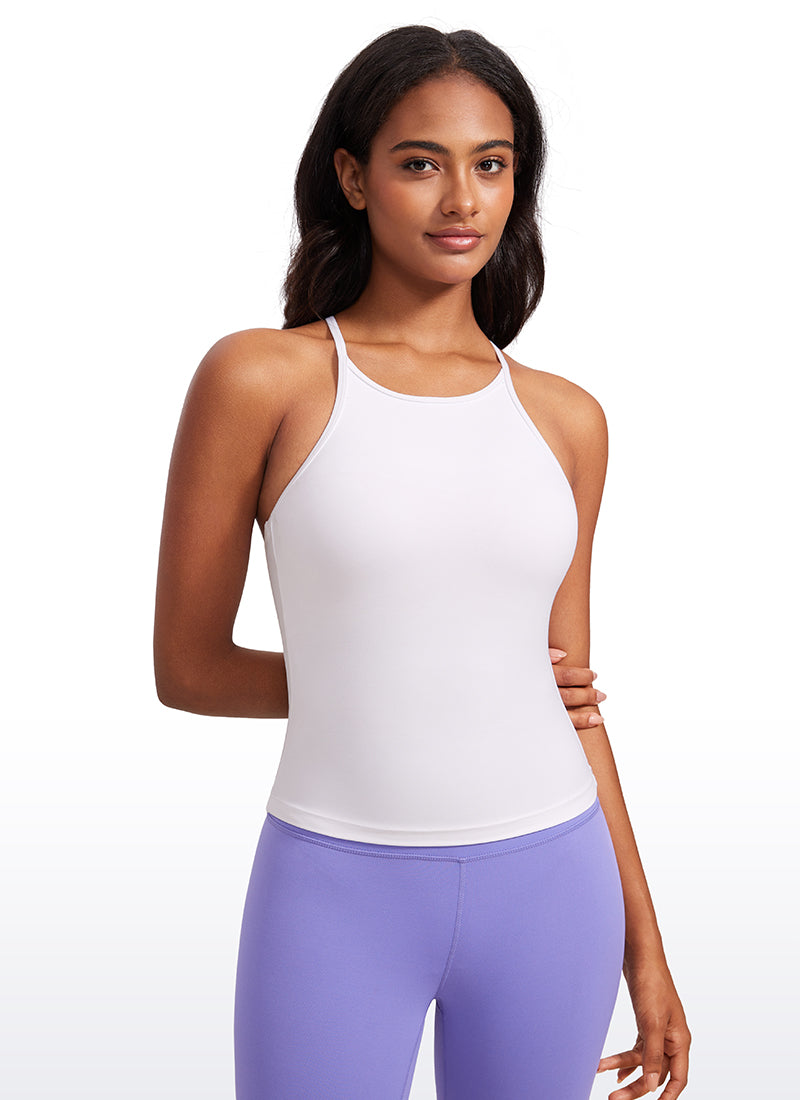 CRZ YOGA Women's Yoga Butterluxe Halter High Neck Padded Tanks Y Back White
