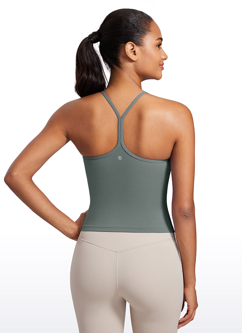 CRZ YOGA Women's Yoga Butterluxe Halter High Neck Padded Tanks Y Back Grey Sage