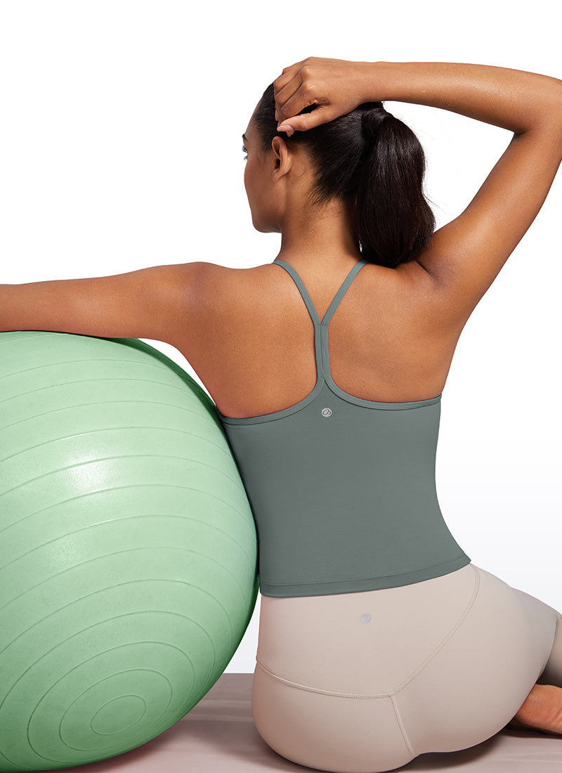 CRZ YOGA Women's Yoga Butterluxe Halter High Neck Padded Tanks Y Back Grey Sage