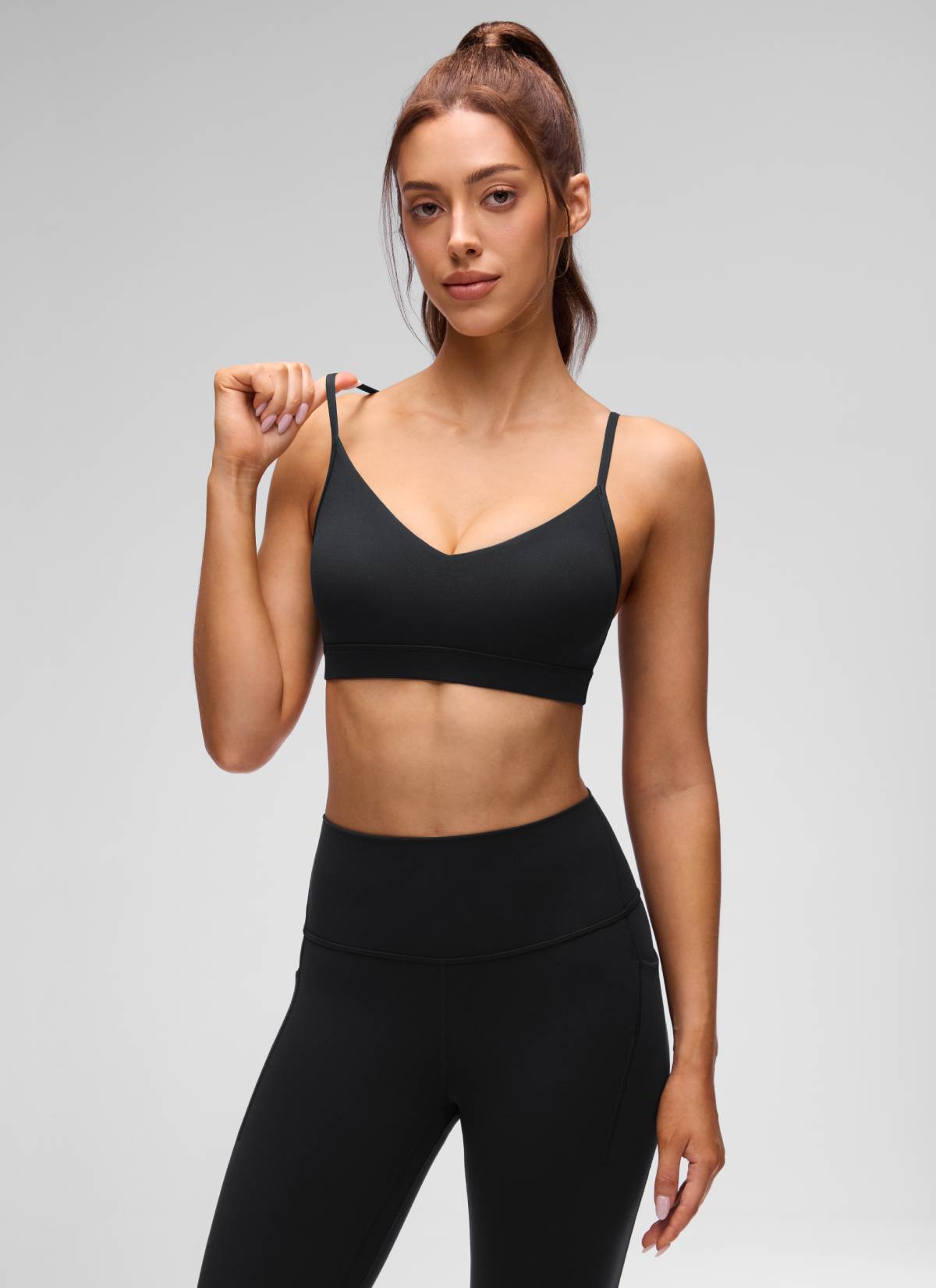 CRZ YOGA Butterluxe Womens V Neck Camisole Yoga Padded Sports Bra Black