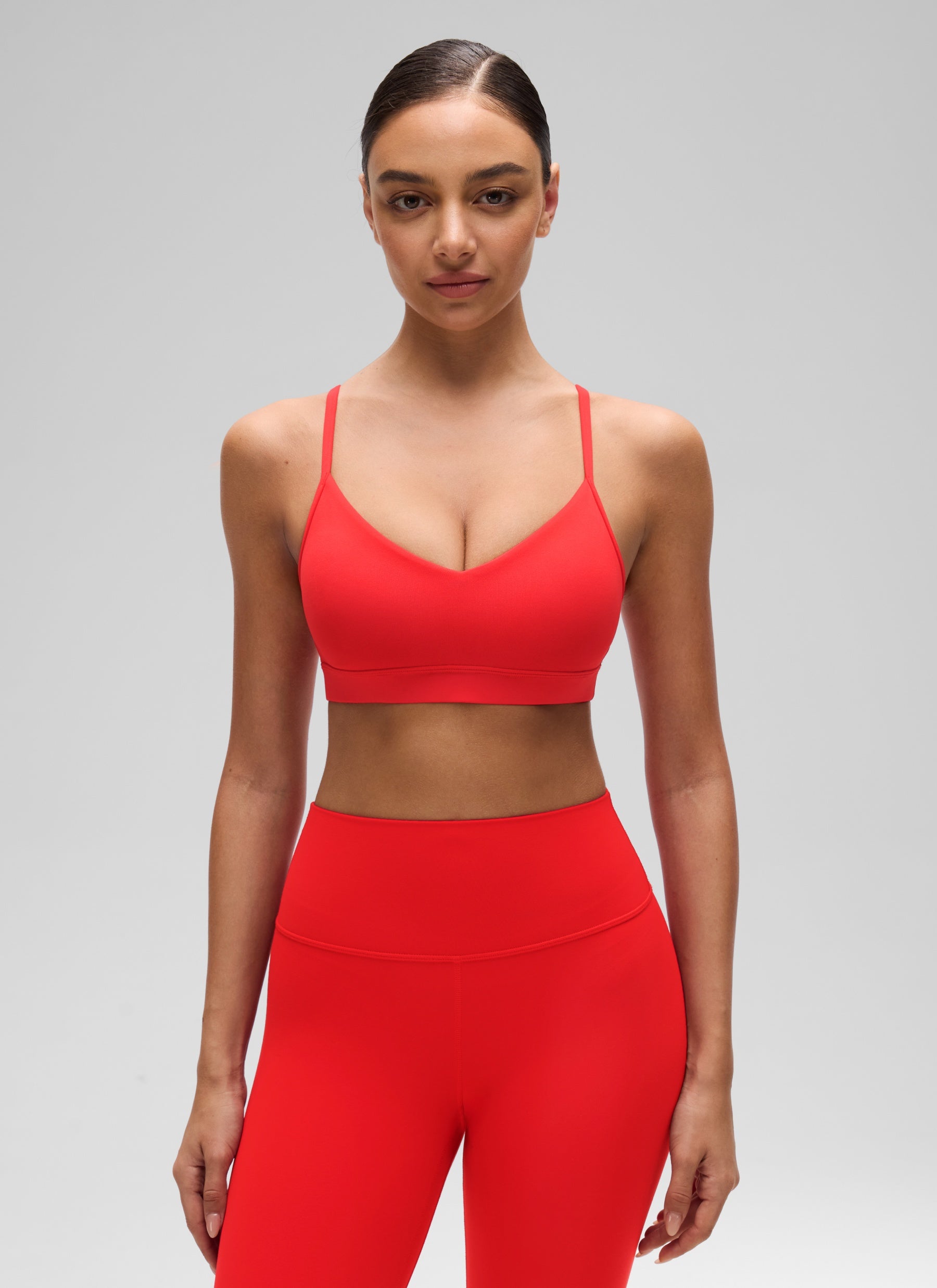 CRZ YOGA Butterluxe Womens V Neck Camisole Yoga Padded Sports Bra Deep Red