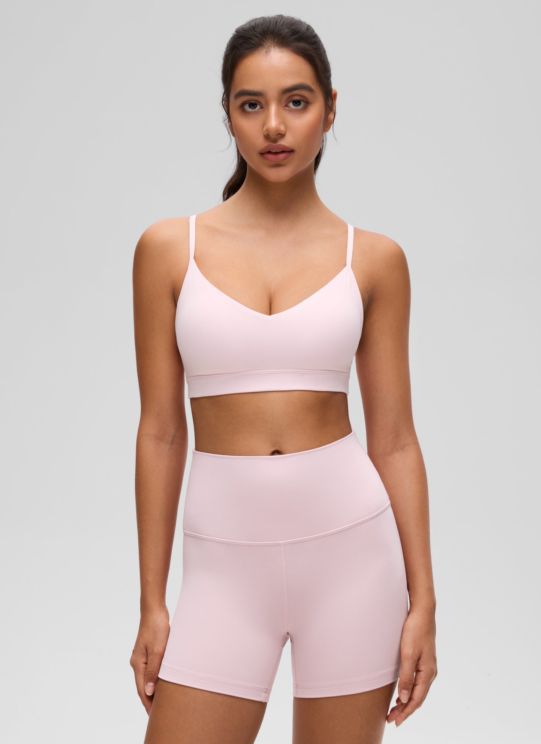CRZ YOGA Butterluxe Womens V Neck Camisole Yoga Padded Sports Bra Strawberry Pink