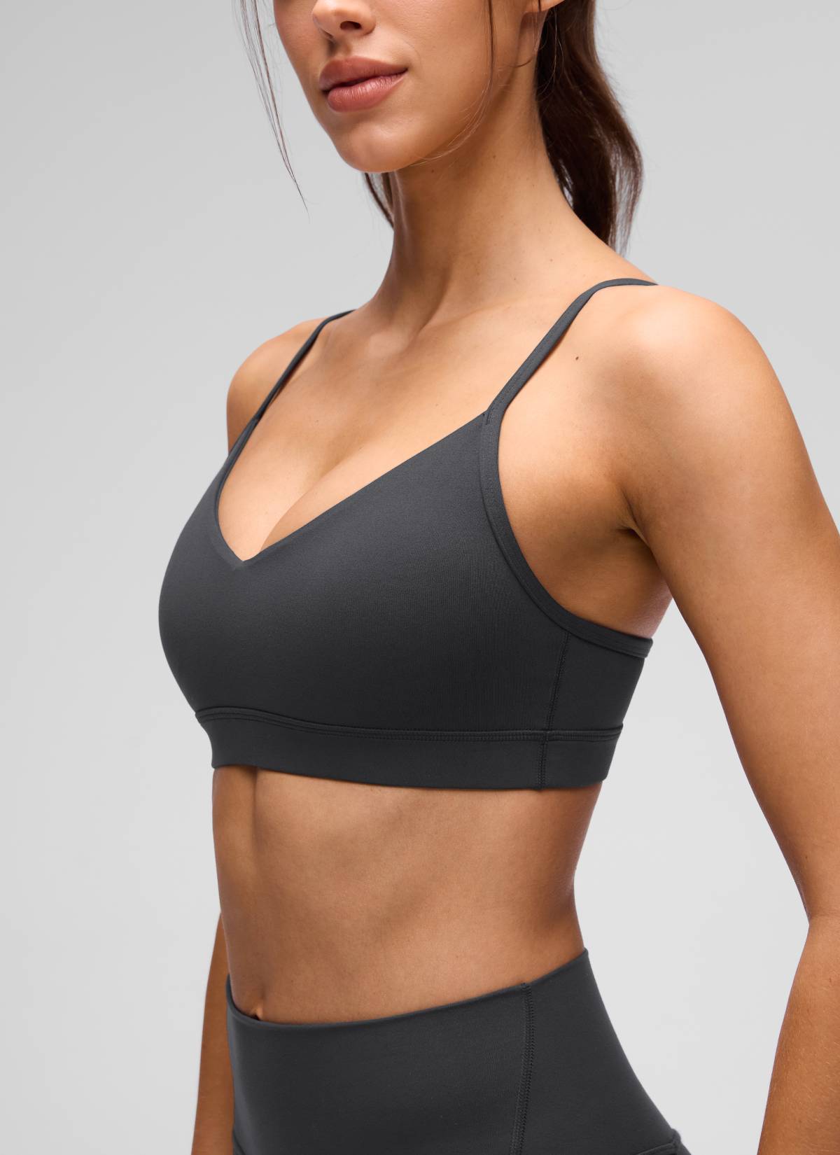 CRZ YOGA Butterluxe Womens V Neck Camisole Yoga Padded Sports Bra Mysterious Grey