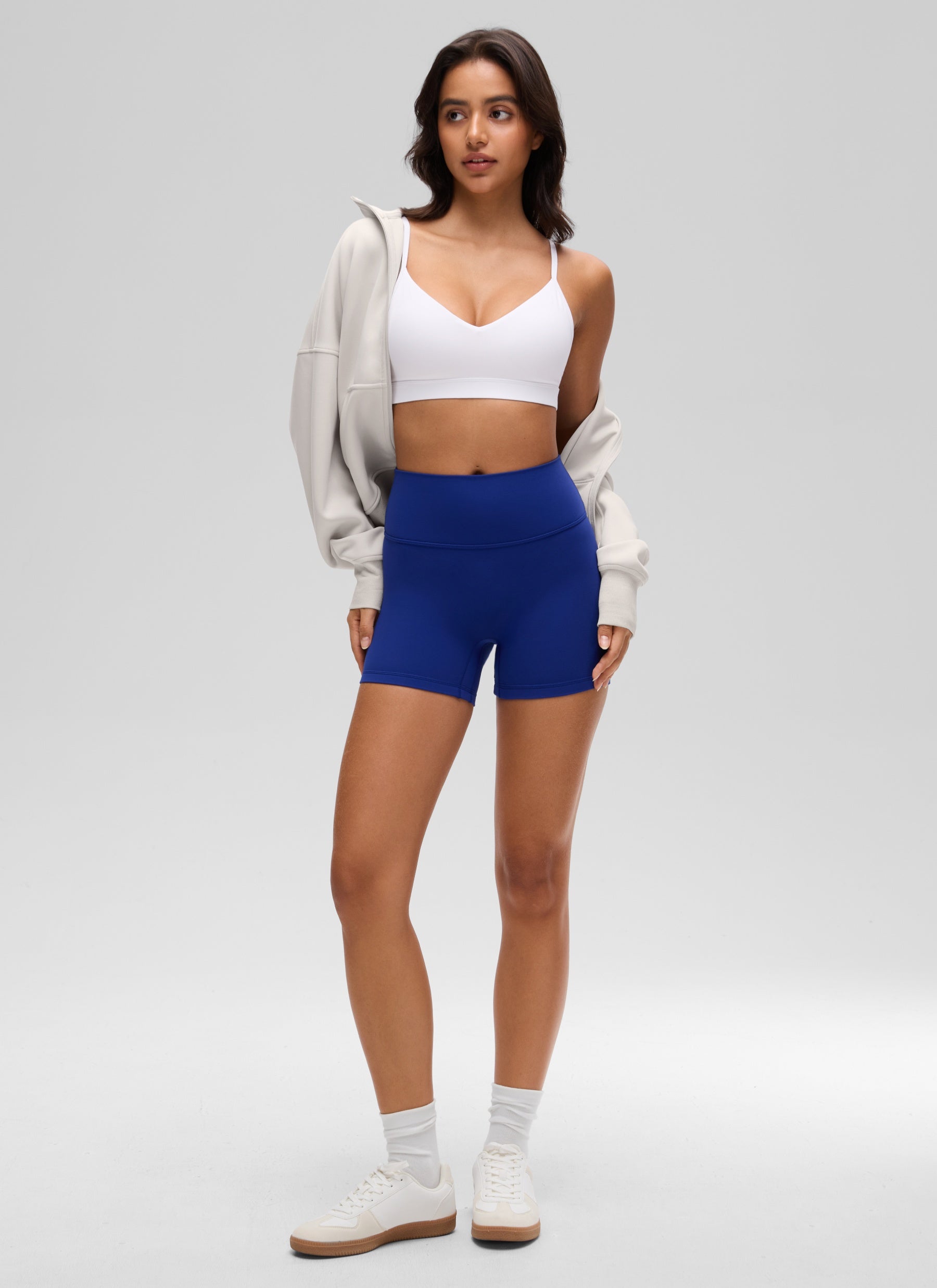 CRZ YOGA Butterluxe Womens V Neck Camisole Yoga Padded Sports Bra White