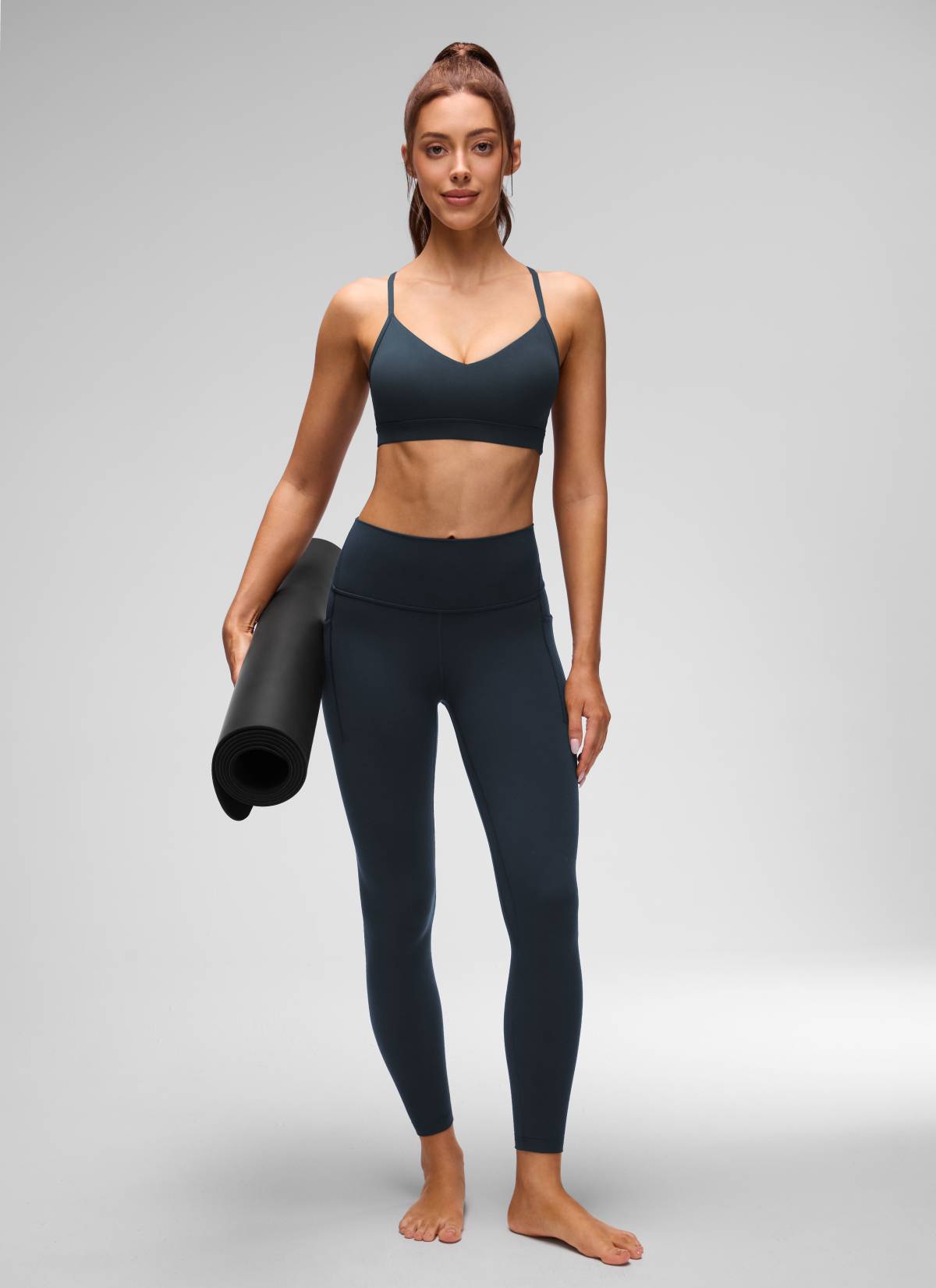 CRZ YOGA Butterluxe Womens V Neck Camisole Yoga Padded Sports Bra True Navy