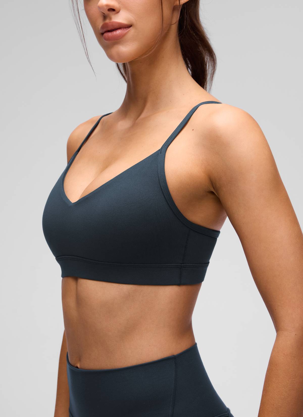 CRZ YOGA Butterluxe Womens V Neck Camisole Yoga Padded Sports Bra True Navy