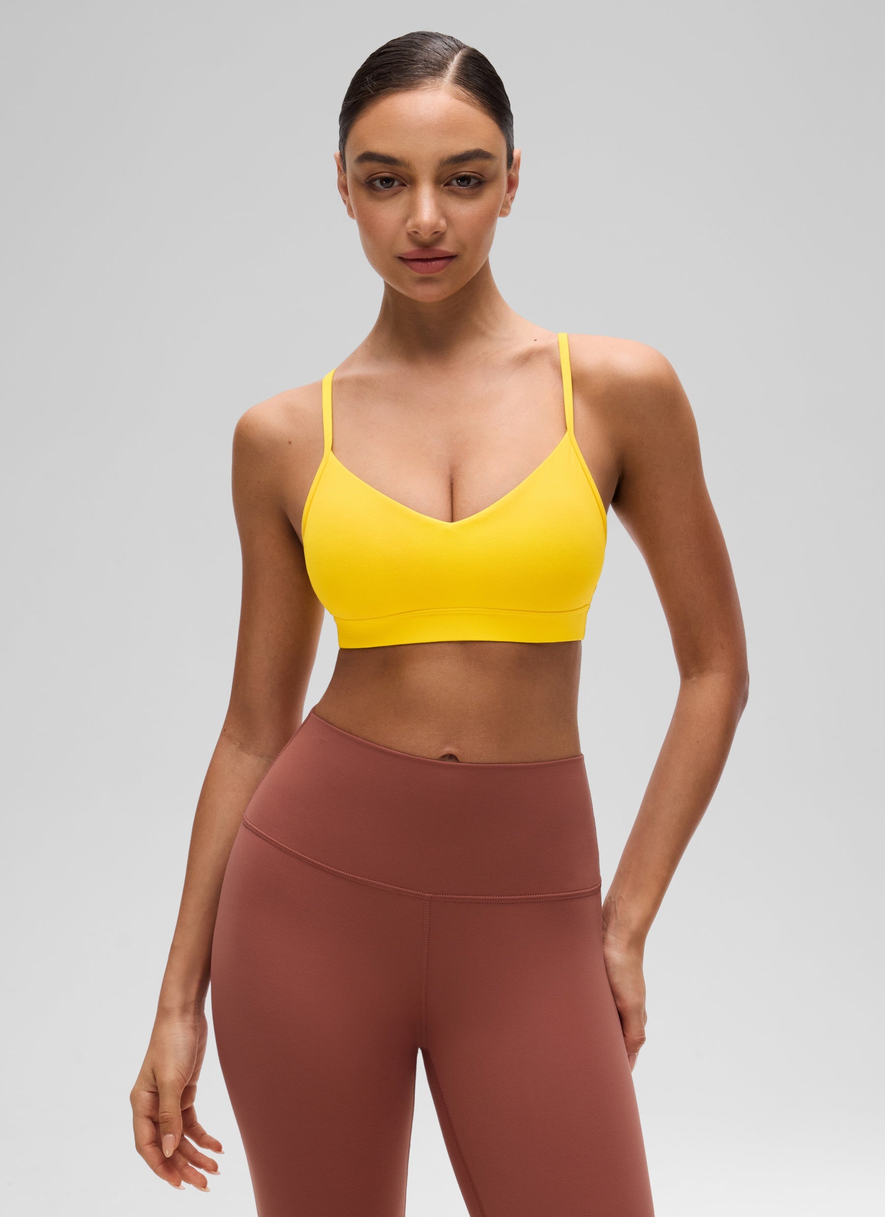 CRZ YOGA Butterluxe Womens V Neck Camisole Yoga Padded Sports Bra High Visibility Yellow