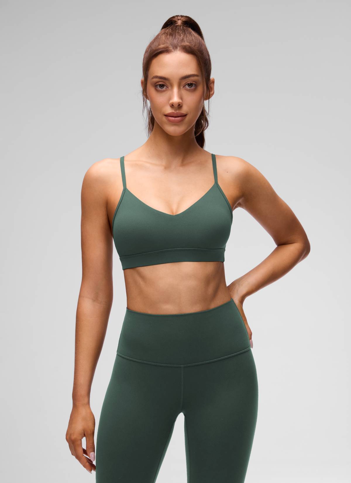 CRZ YOGA Butterluxe Womens V Neck Camisole Yoga Padded Sports Bra Dark Forest Green
