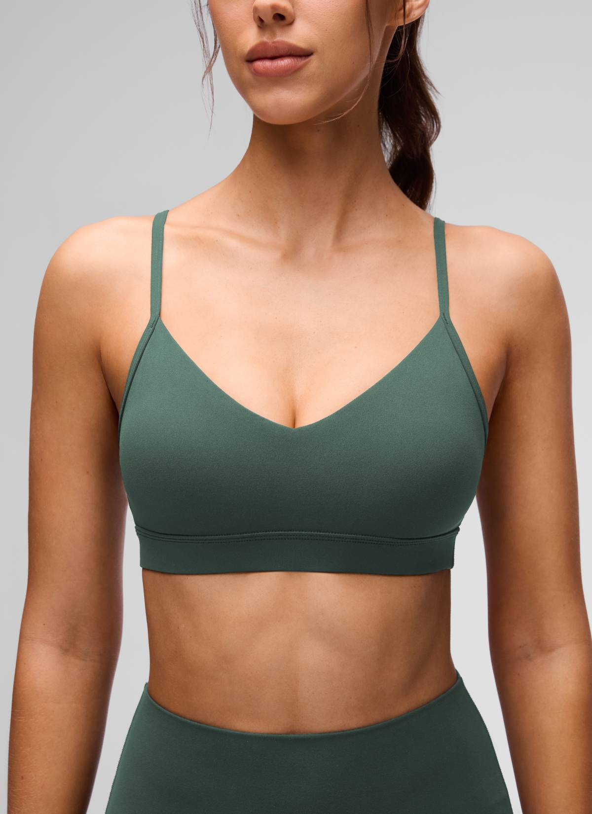 CRZ YOGA Butterluxe Womens V Neck Camisole Yoga Padded Sports Bra Dark Forest Green