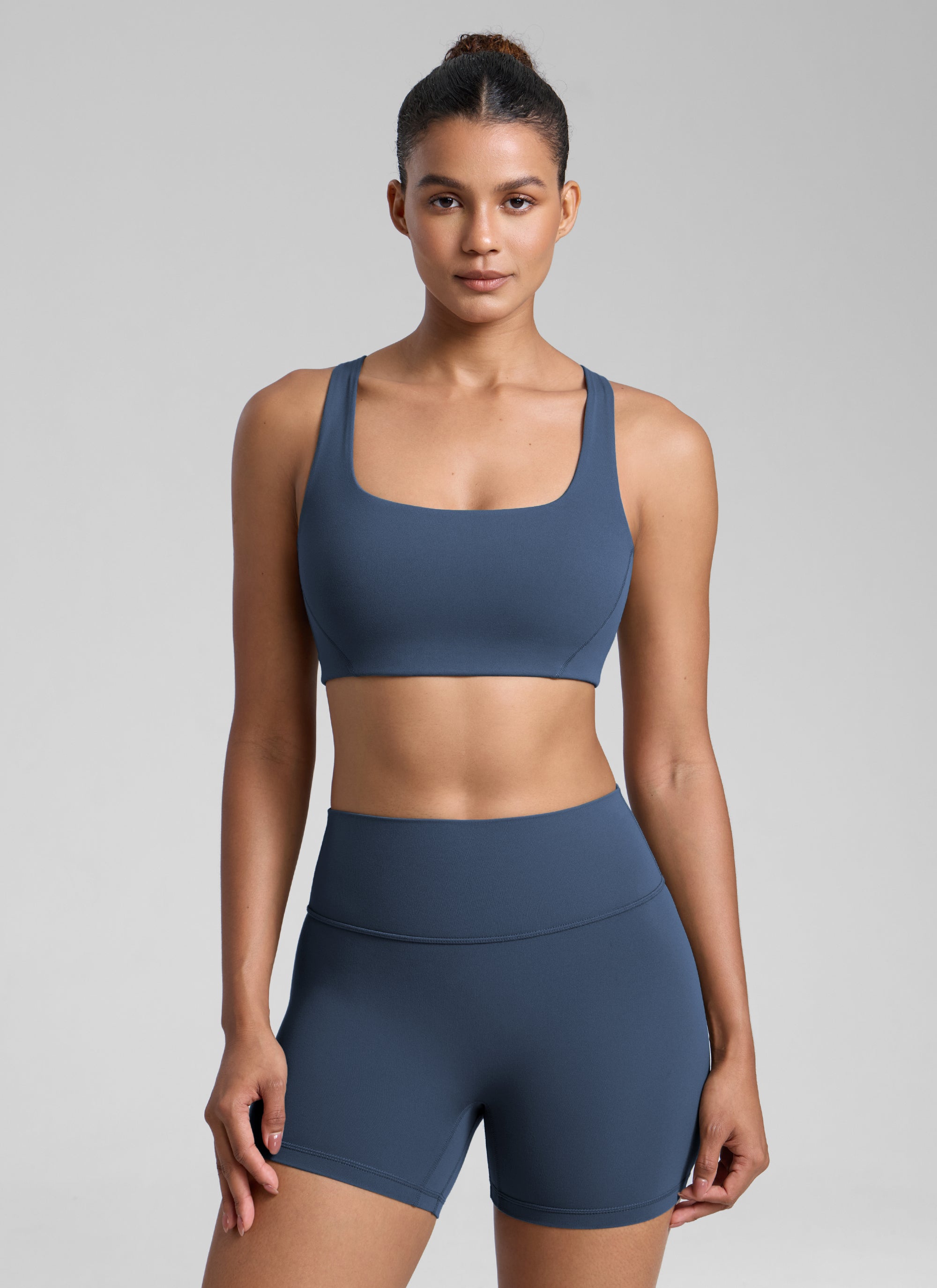 CRZ YOGA Womens Butterlift Double Lined Square Neck Yoga Sports Bra Stelindigo @model_info:Barbara