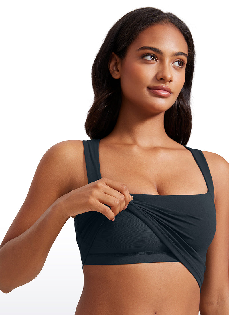 CRZ YOGA Butterluxe Women Longline Square Neck Sport Built in Bra Tank True Navy