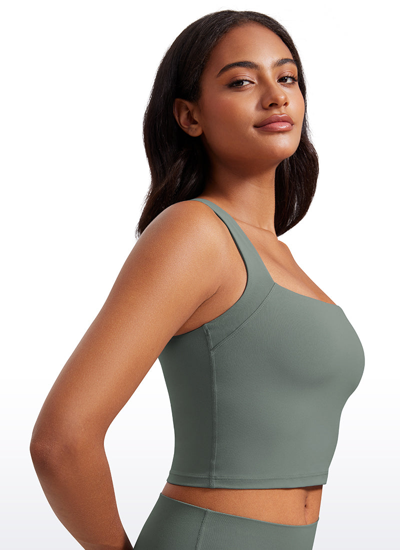 CRZ YOGA Butterluxe Women Longline Square Neck Sport Built in Bra Tank Grey Sage