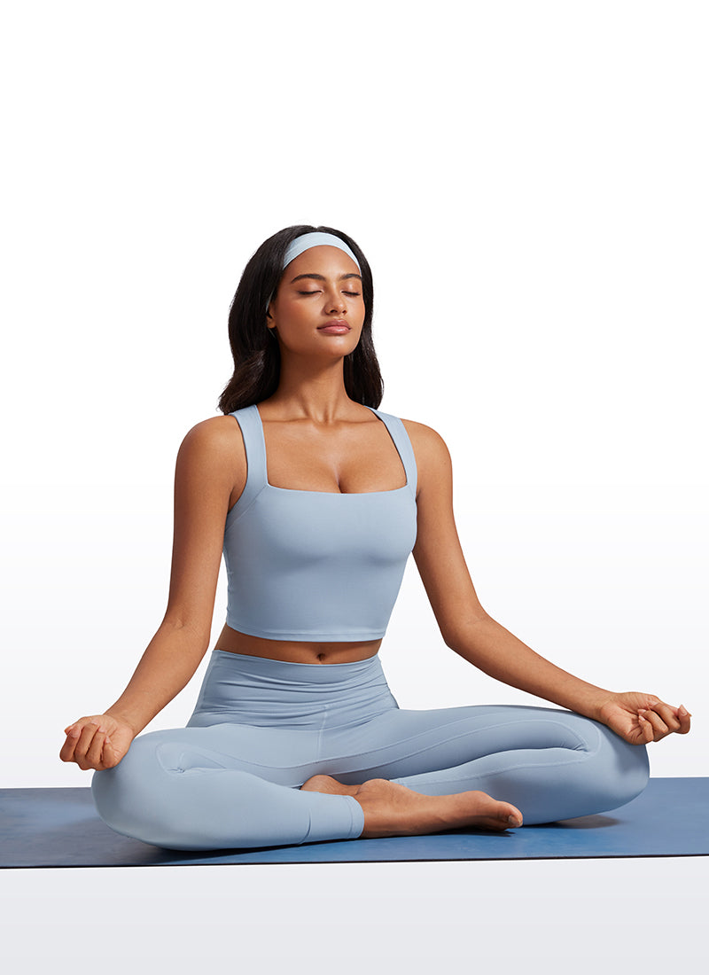 CRZ YOGA Butterluxe Women Longline Square Neck Sport Built in Bra Tank Cambric Blue