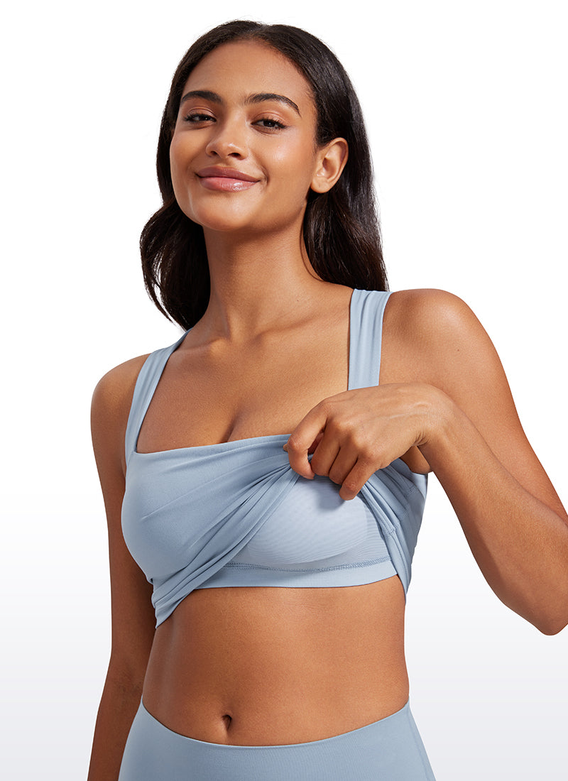 CRZ YOGA Butterluxe Women Longline Square Neck Sport Built in Bra Tank Cambric Blue