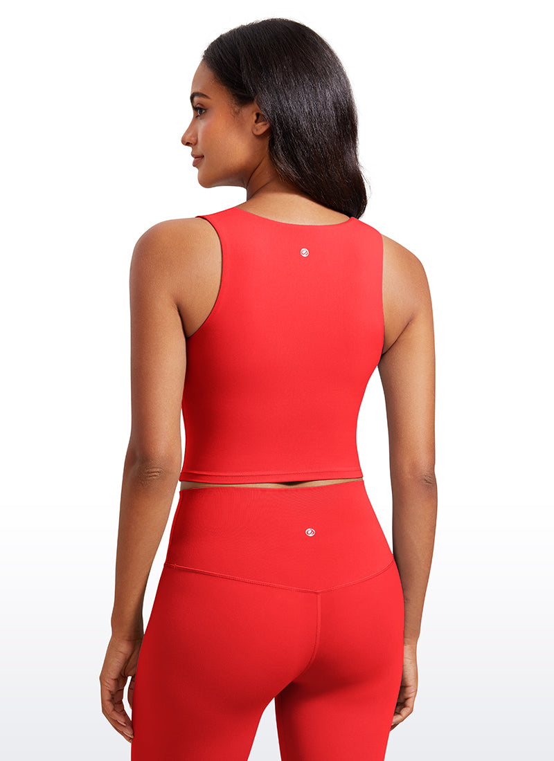 CRZ YOGA Butterluxe Women Longline Square Neck Sport Built in Bra Tank Deep Red @model_info:Lais