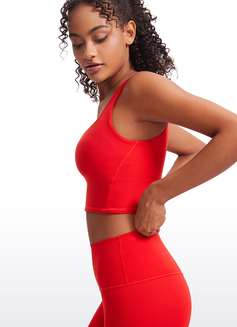 CRZ YOGA Women's Yoga Molded Cup Butterluxe Longline Bra V Neck Deep Red