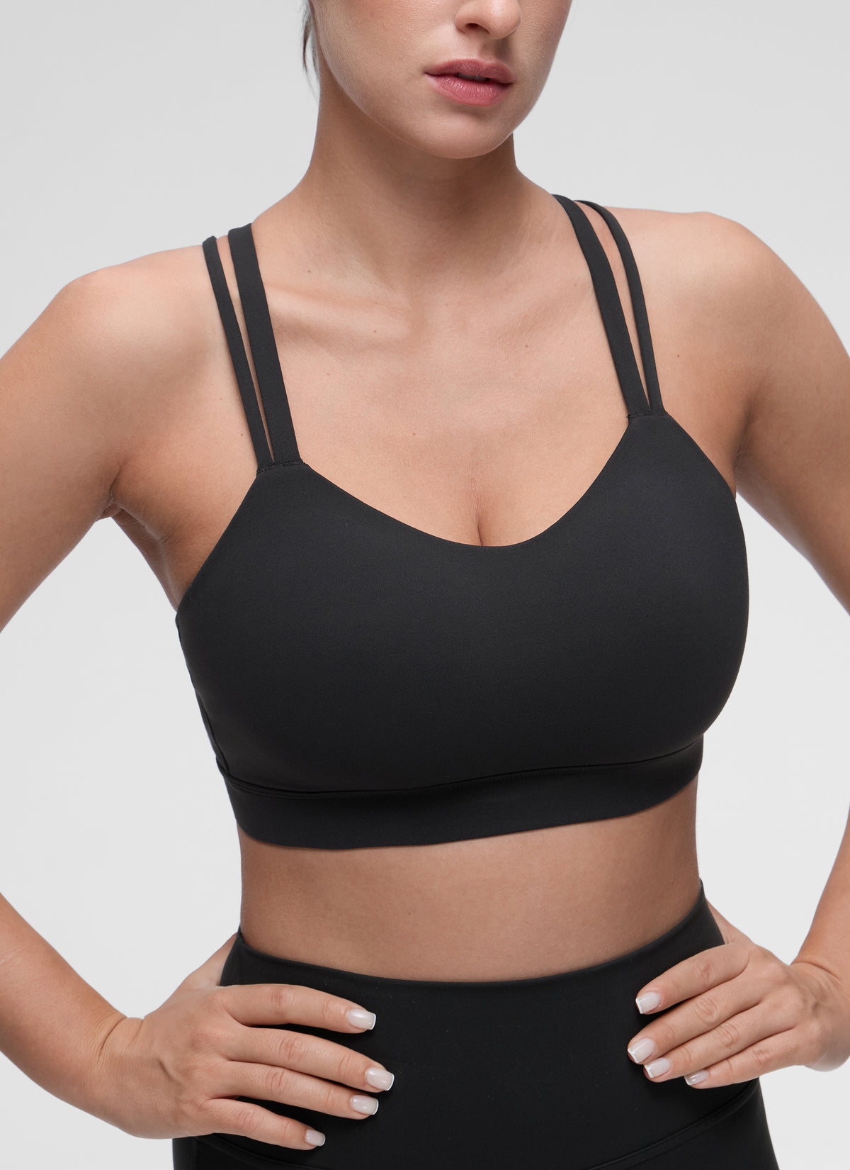 CRZ YOGA Women's Yoga Light Support Double Strap Mold Sport Bra Black @model_info:Marina