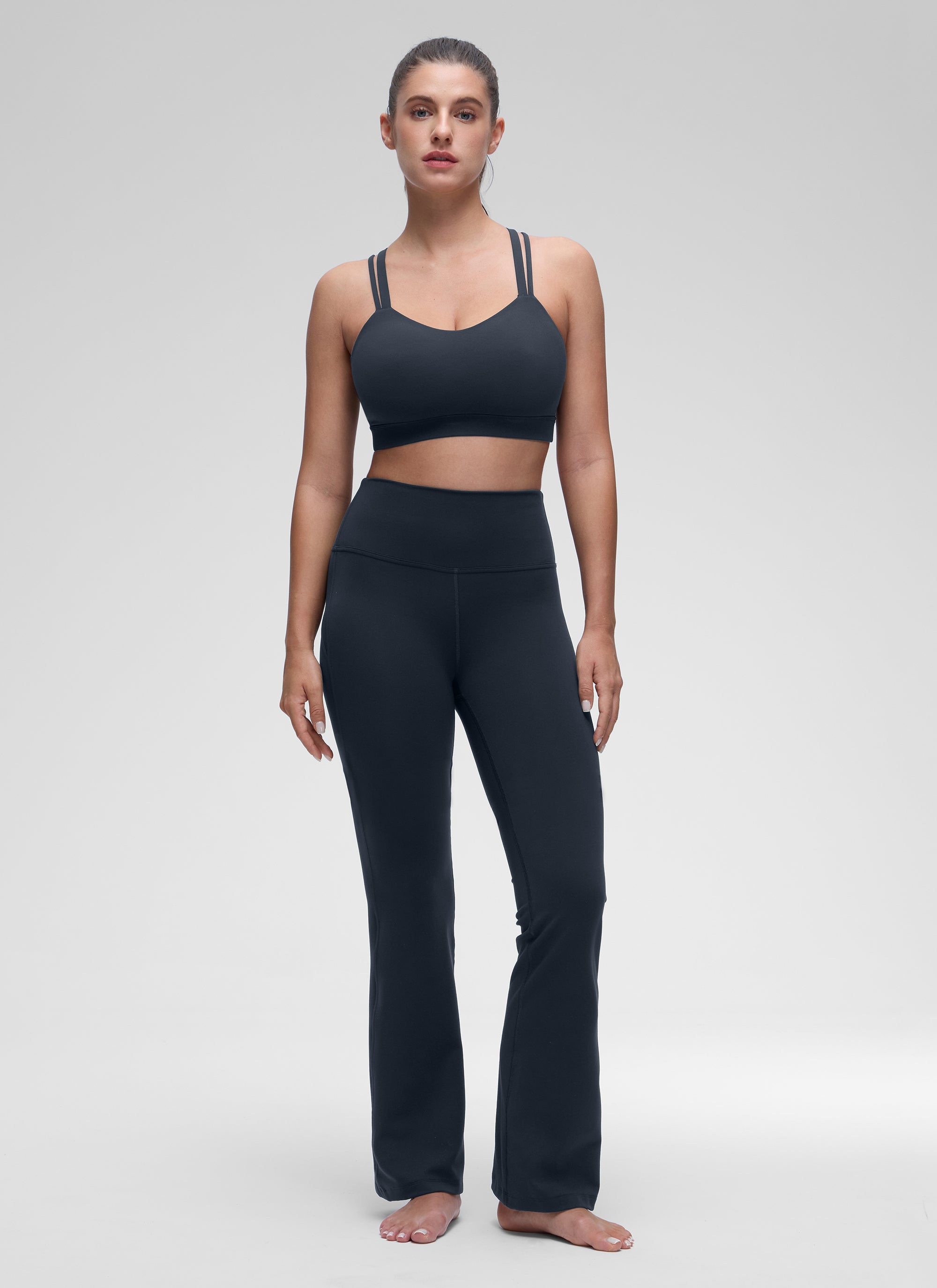 CRZ YOGA Women's Yoga Light Support Double Strap Mold Sport Bra True Navy @model_info:Marina