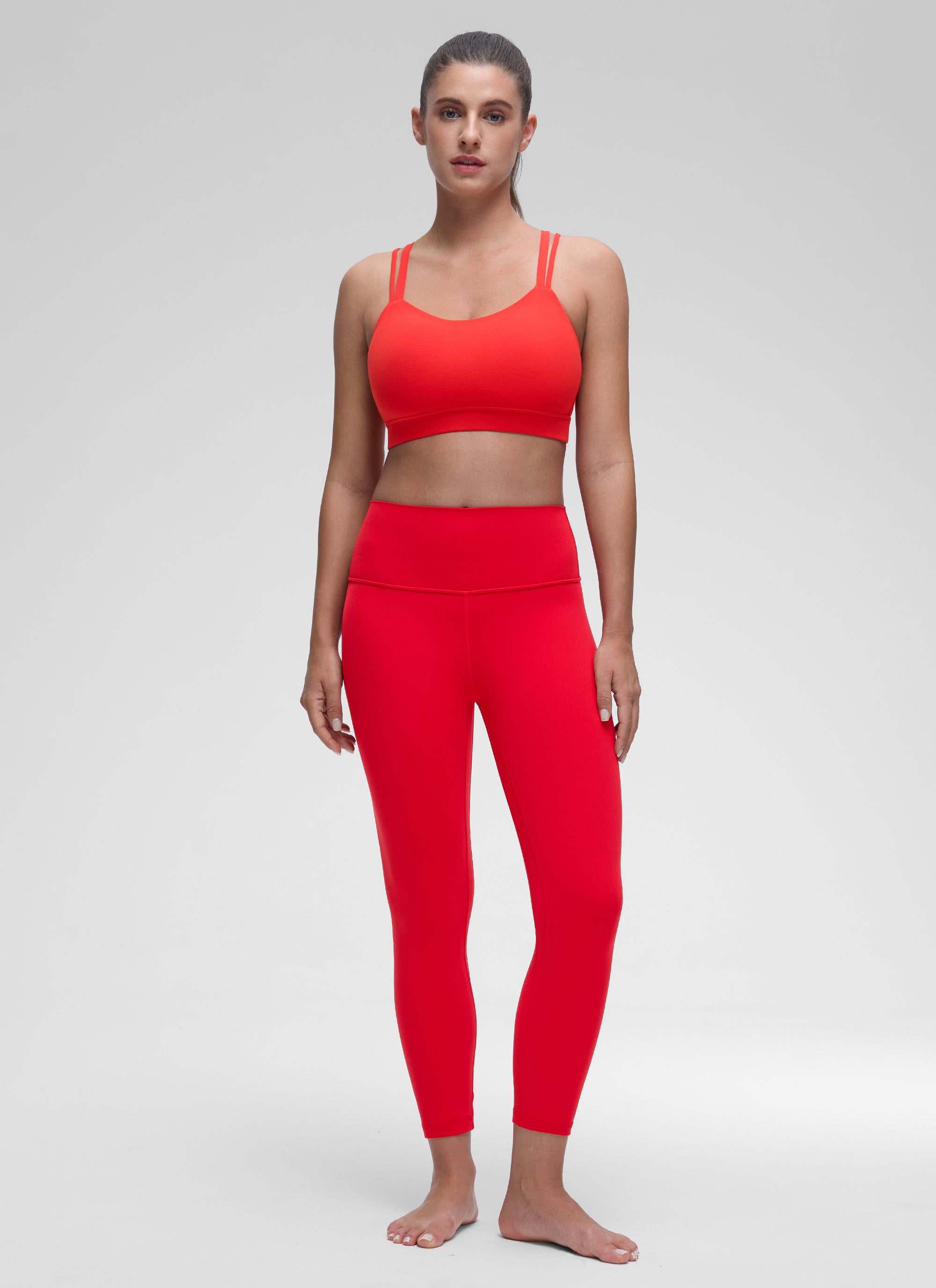 CRZ YOGA Women's Yoga Light Support Double Strap Mold Sport Bra Deep Red @model_info:Marina