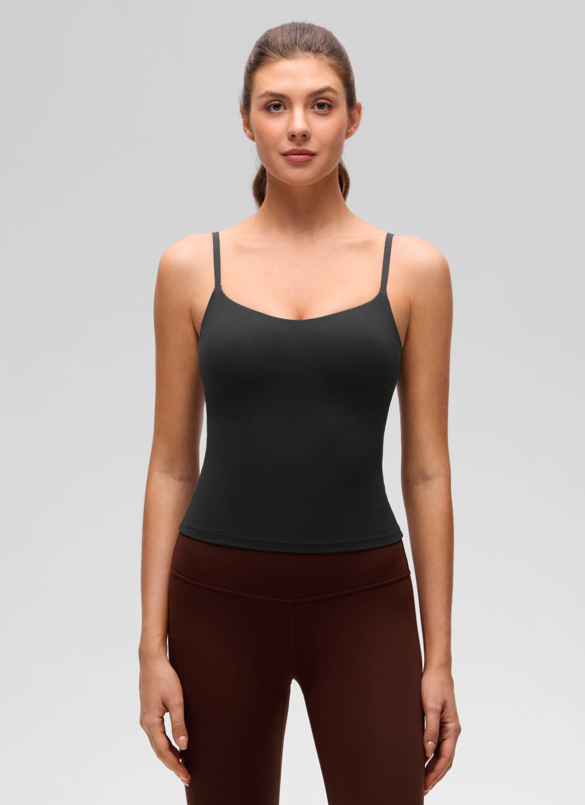 CRZ YOGA Women's Butterluxe Yoga U Back Waist Length Built in Bra Tank Black