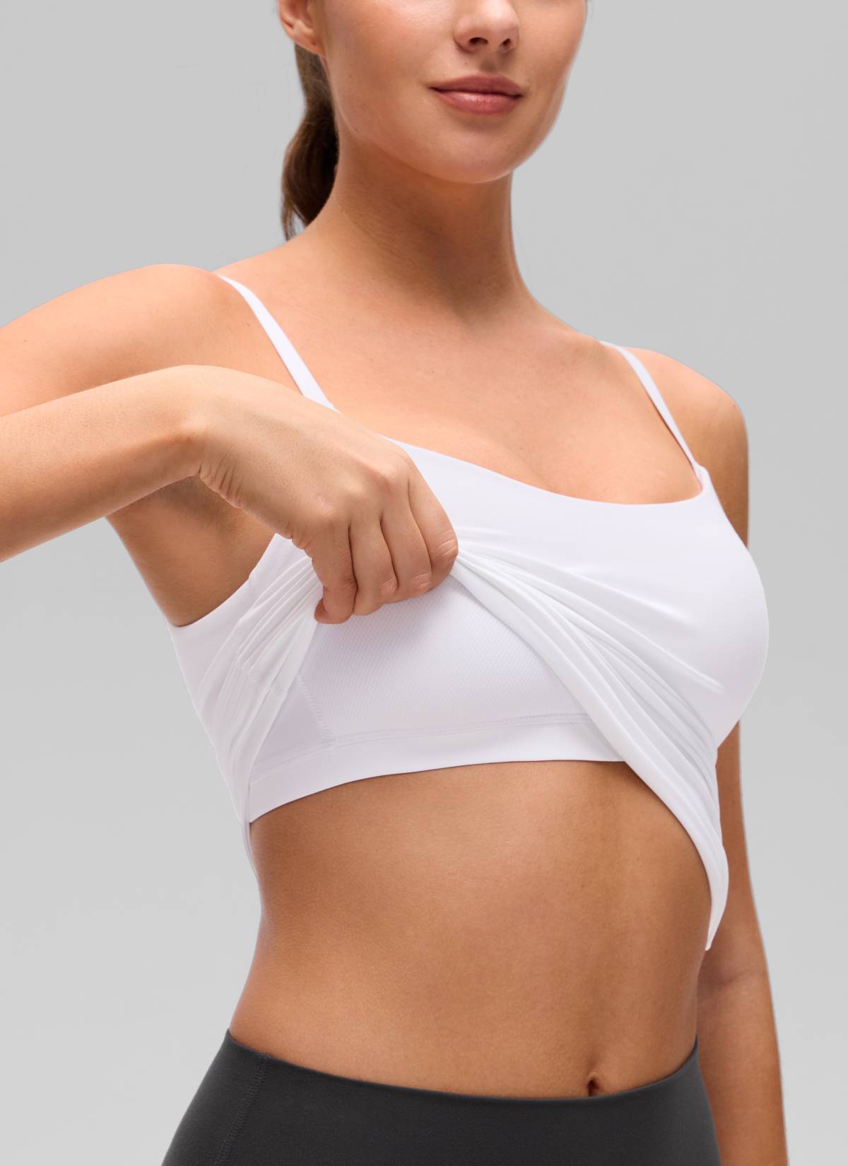 CRZ YOGA Women's Butterluxe Yoga U Back Waist Length Built in Bra Tank White