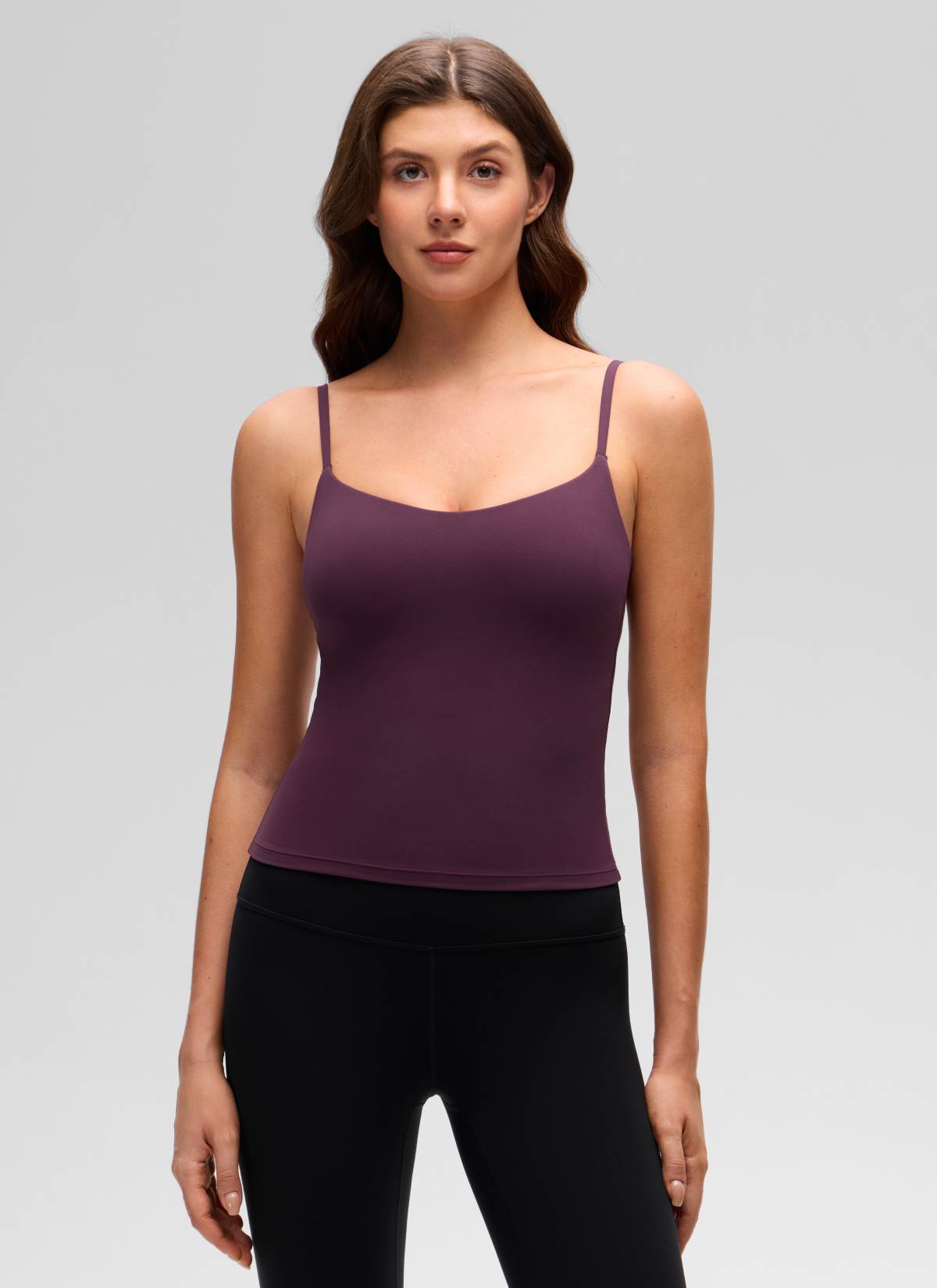 CRZ YOGA Women's Butterluxe Yoga U Back Waist Length Built in Bra Tank Deep Purple @model_info:Gelya