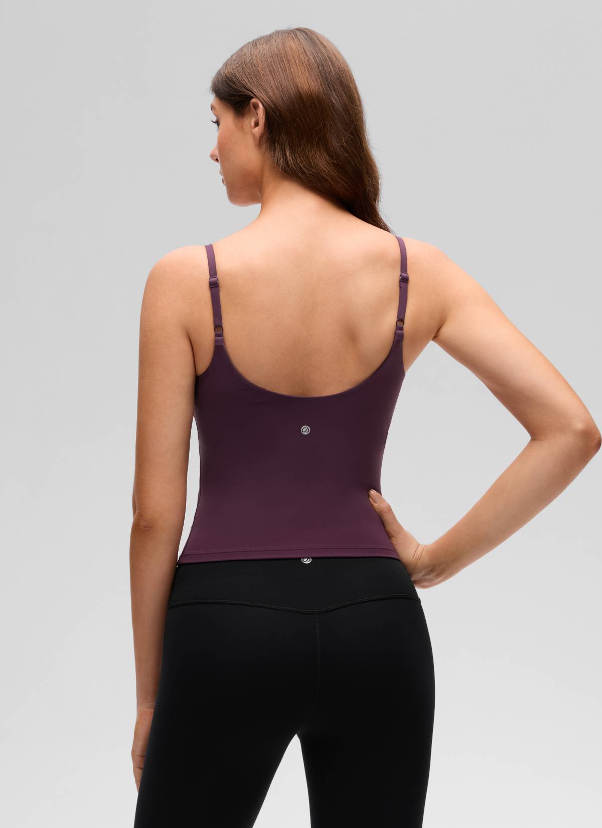 CRZ YOGA Women's Butterluxe Yoga U Back Waist Length Built in Bra Tank Deep Purple