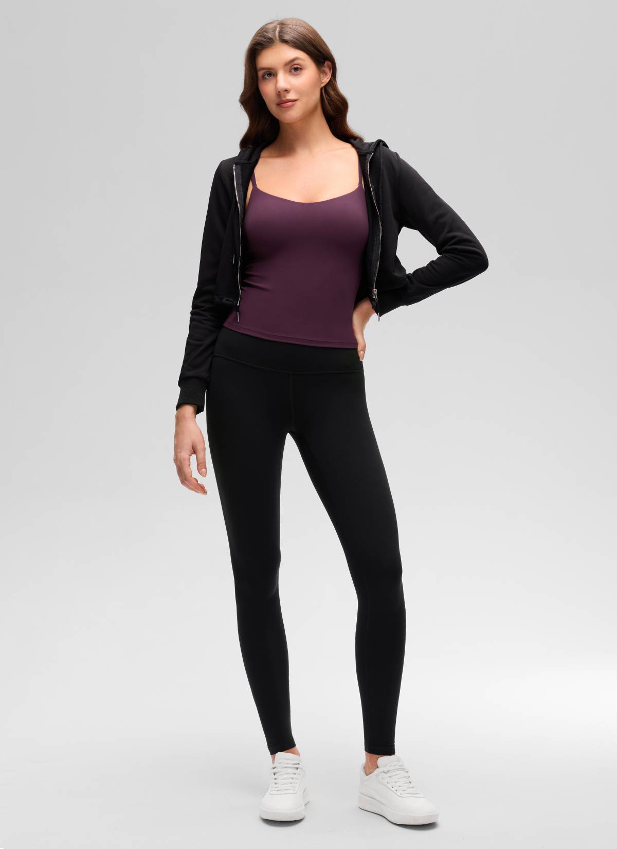 CRZ YOGA Women's Butterluxe Yoga U Back Waist Length Built in Bra Tank Deep Purple