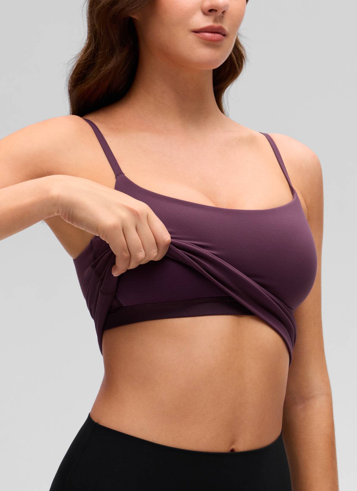 CRZ YOGA Women's Butterluxe Yoga U Back Waist Length Built in Bra Tank Deep Purple