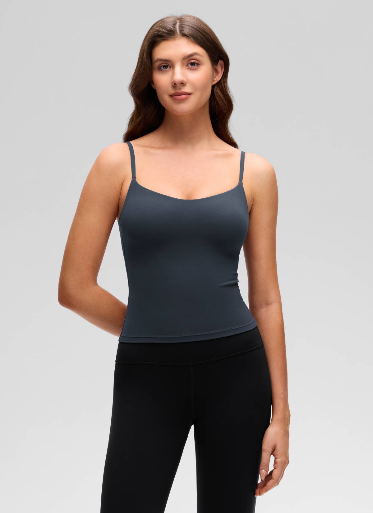 CRZ YOGA Women's Butterluxe Yoga U Back Waist Length Built in Bra Tank True Navy
